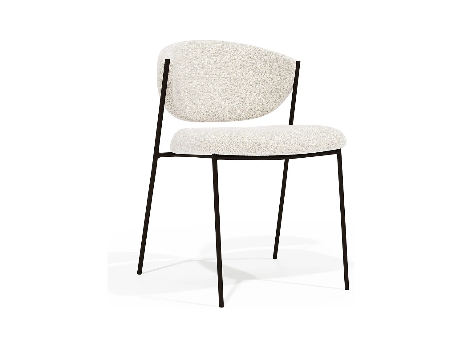 Chaise de salle à manger - Tapissée en tissu bouclé - Métal noir - Seda Blanc
