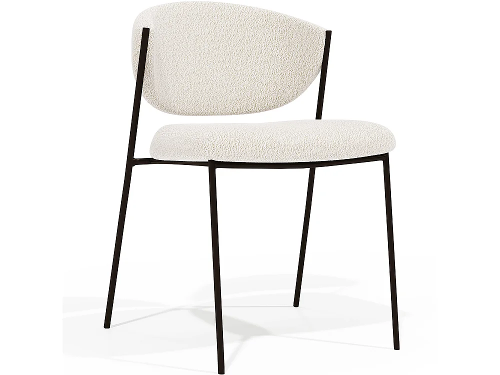 Silla de comedor - Tapizada en Tela Bouclé - Metal negro - Seda