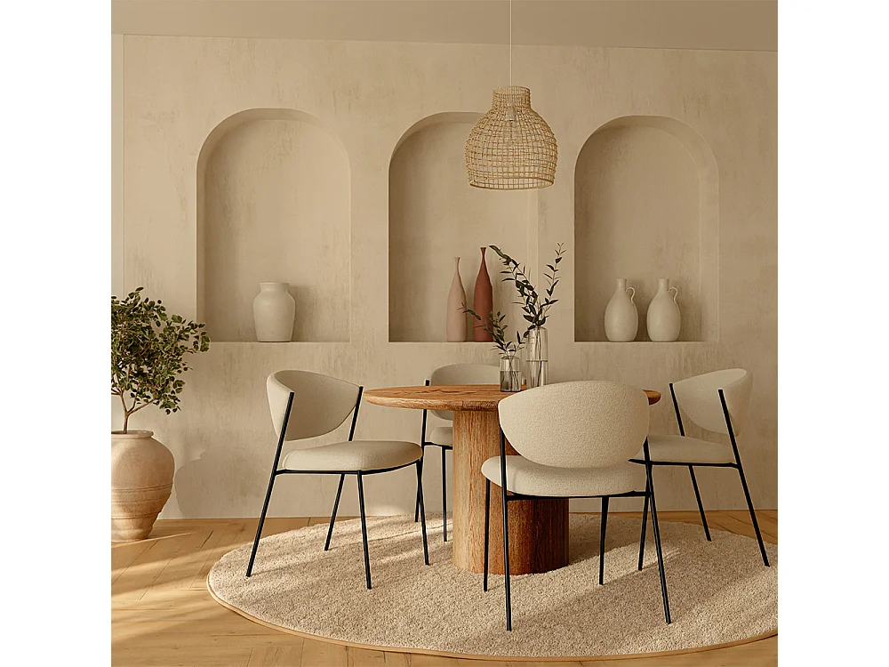 Silla de comedor - Tapizada en Tela Bouclé - Metal negro - Seda