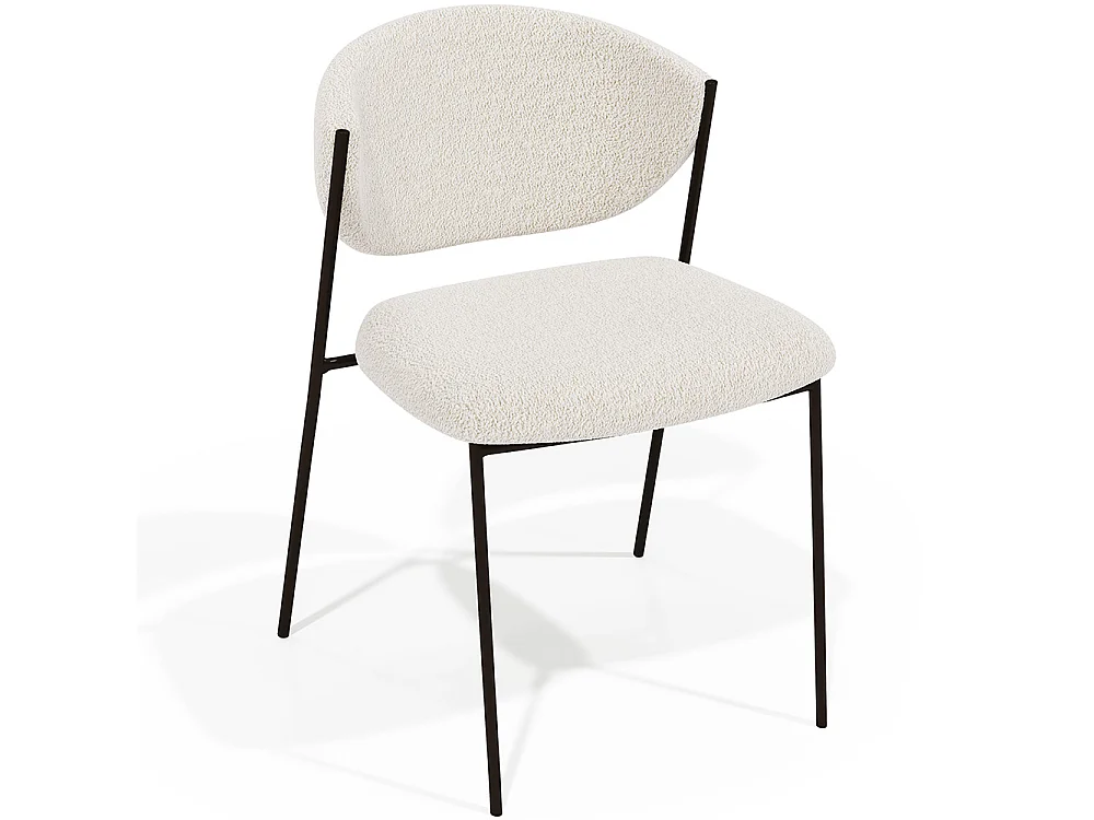 Silla de comedor - Tapizada en Tela Bouclé - Metal negro - Seda