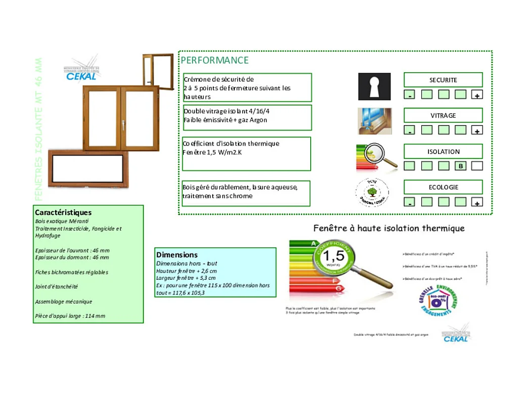 Fenetre Bois 1 Vantail H75 X L50 Tirant Droit + Tapees Iso 120 (2 De 1,9m) + Poignee Gd Menuiseries