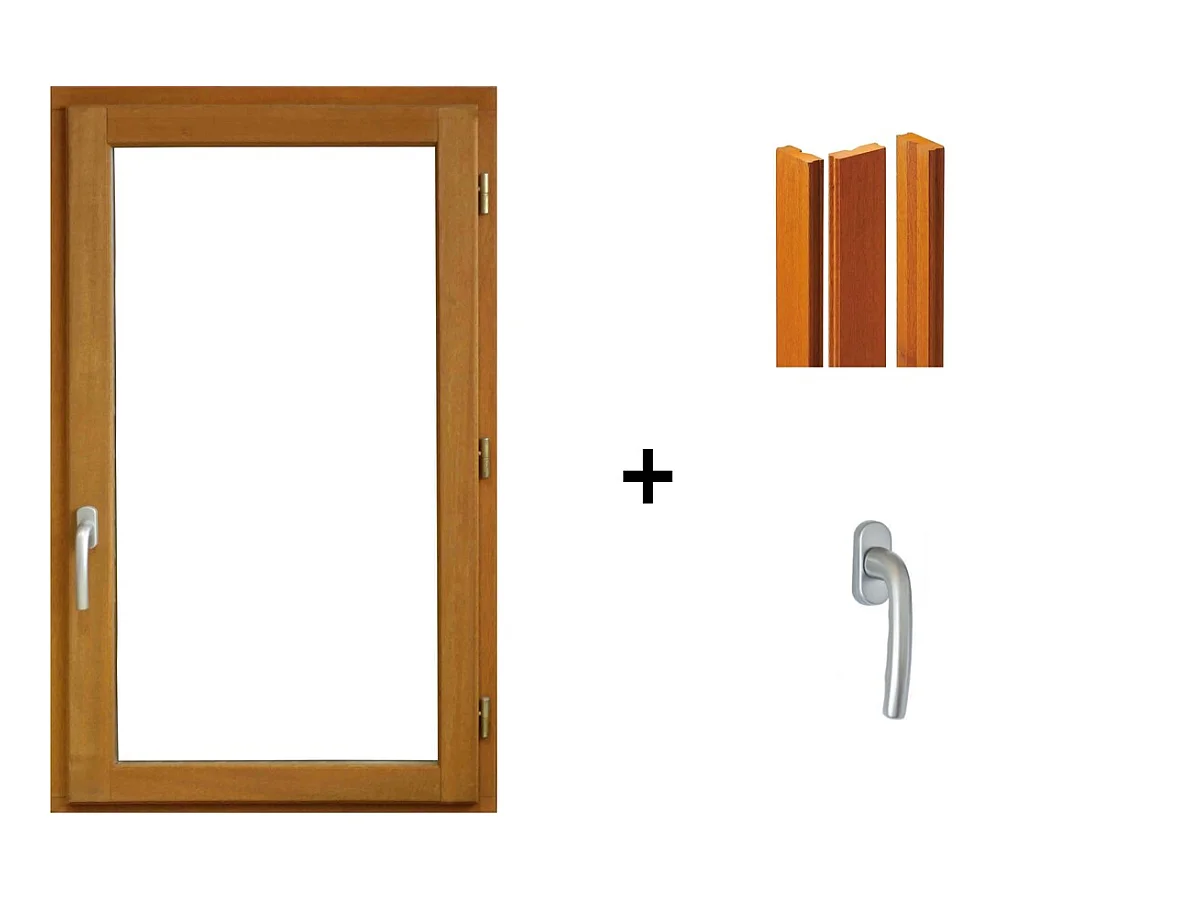 Fenetre Bois 1 Vantail H95 X L60 Tirant Droit + Tapées Iso 100 (2 De 1,9m) + Poignée Gd Menuiseries