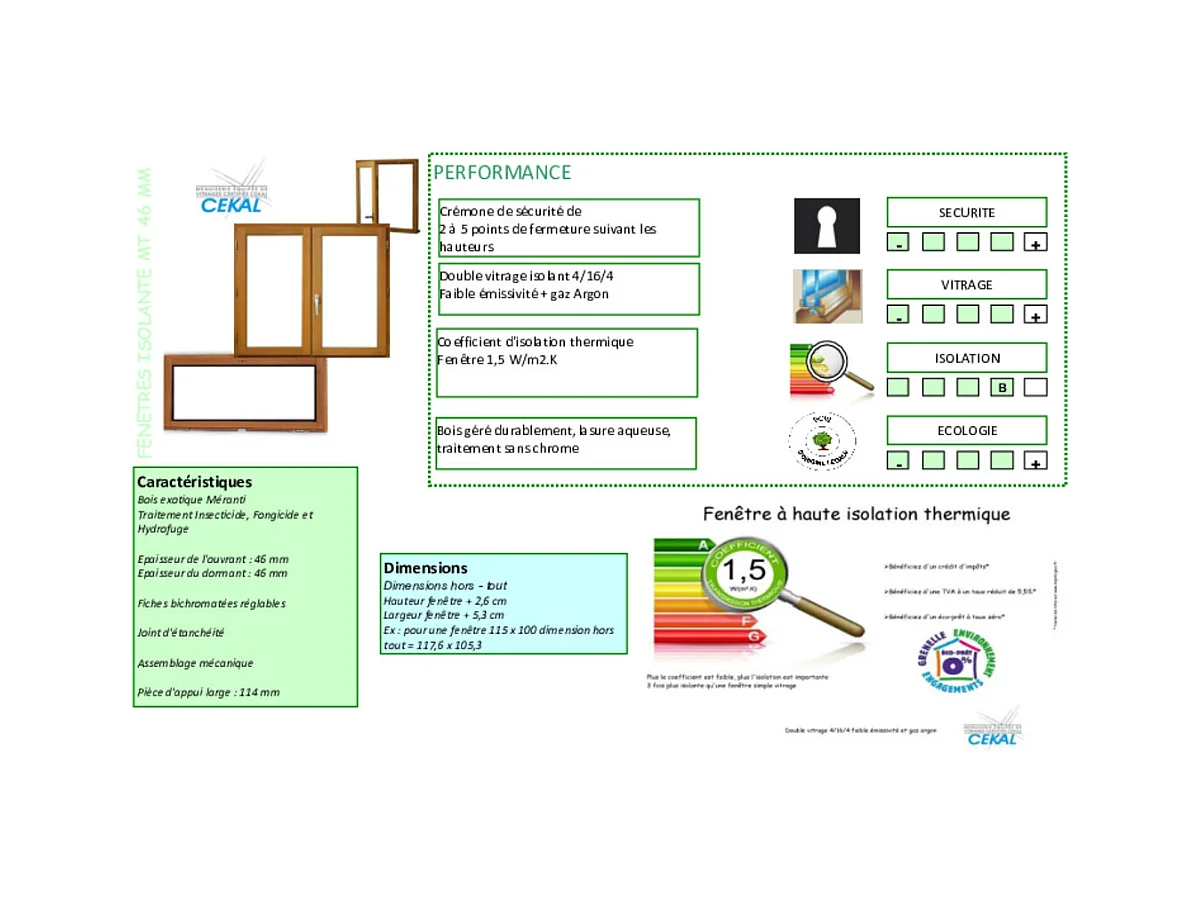 Fenetre Bois 2 Vantaux H105 X L80 + Tapees Iso 100 (1 De 1,9m Et 1 De 2,28m) + Poignee Gd Menuiseries