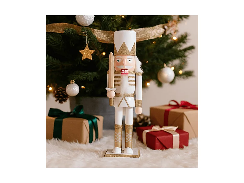 Quebra-nozes de Natal Rebecca Mobili Felicia 25x6,5x7,5 Madeira Branco Dourado Clássico