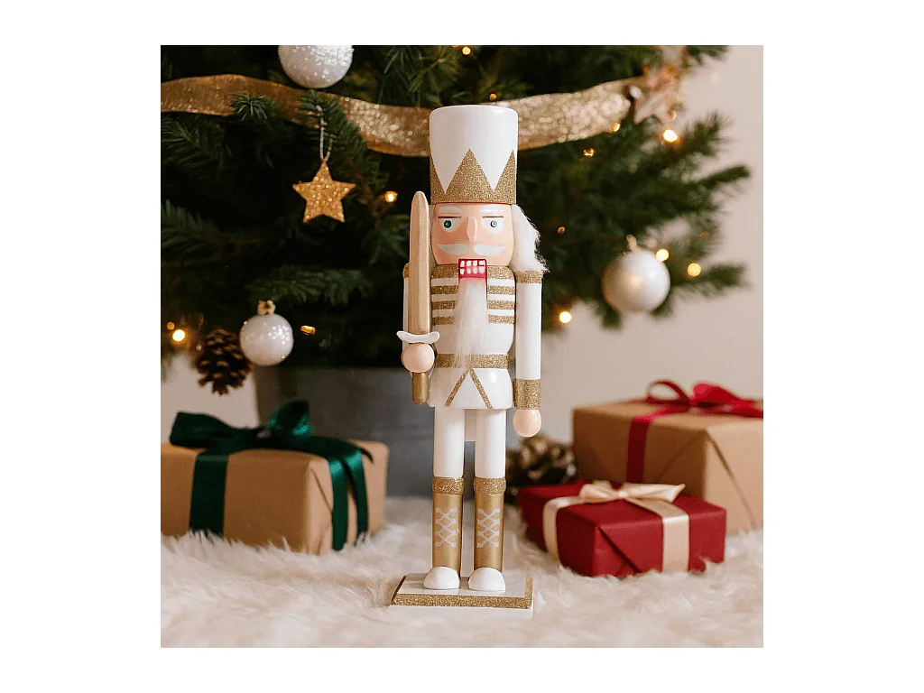 Quebra-nozes de Natal Rebecca Mobili Felicia 25x6,5x7,5 Madeira Branco Dourado Clássico