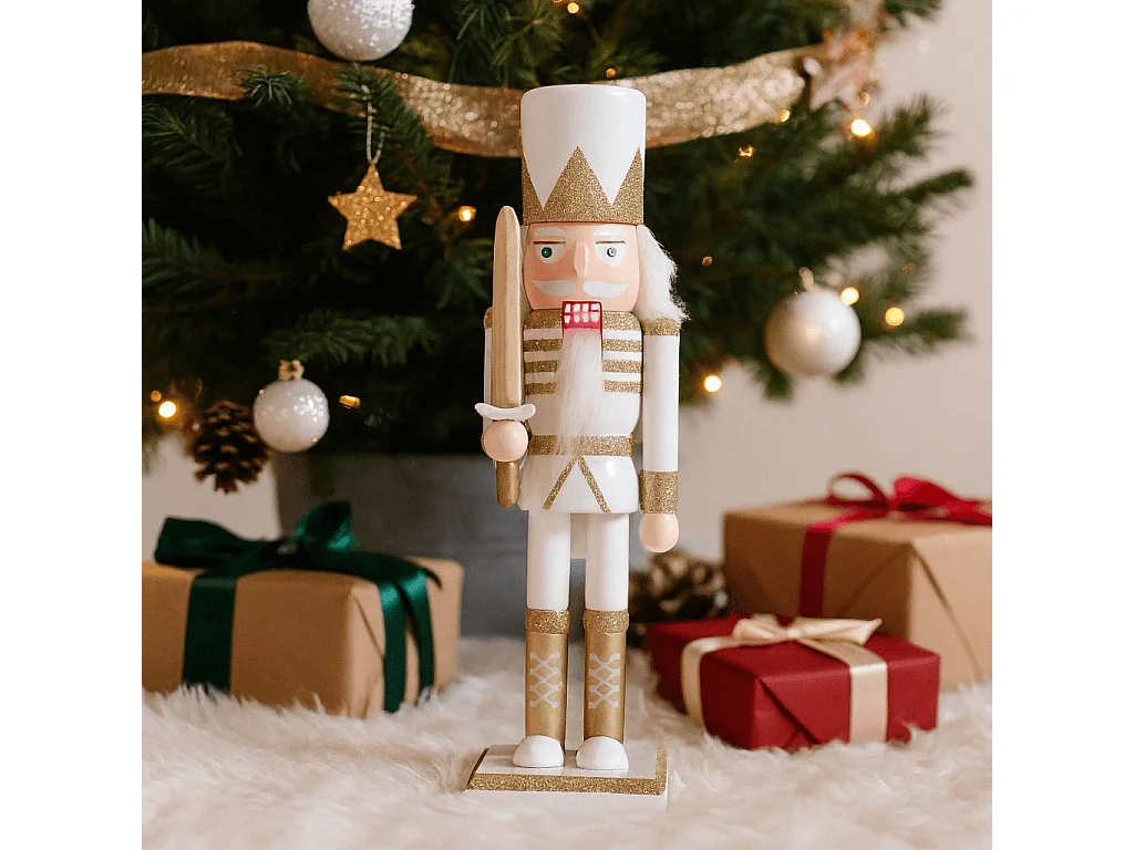 Quebra-nozes de Natal Rebecca Mobili Felicia 25x6,5x7,5 Madeira Branco Dourado Clássico