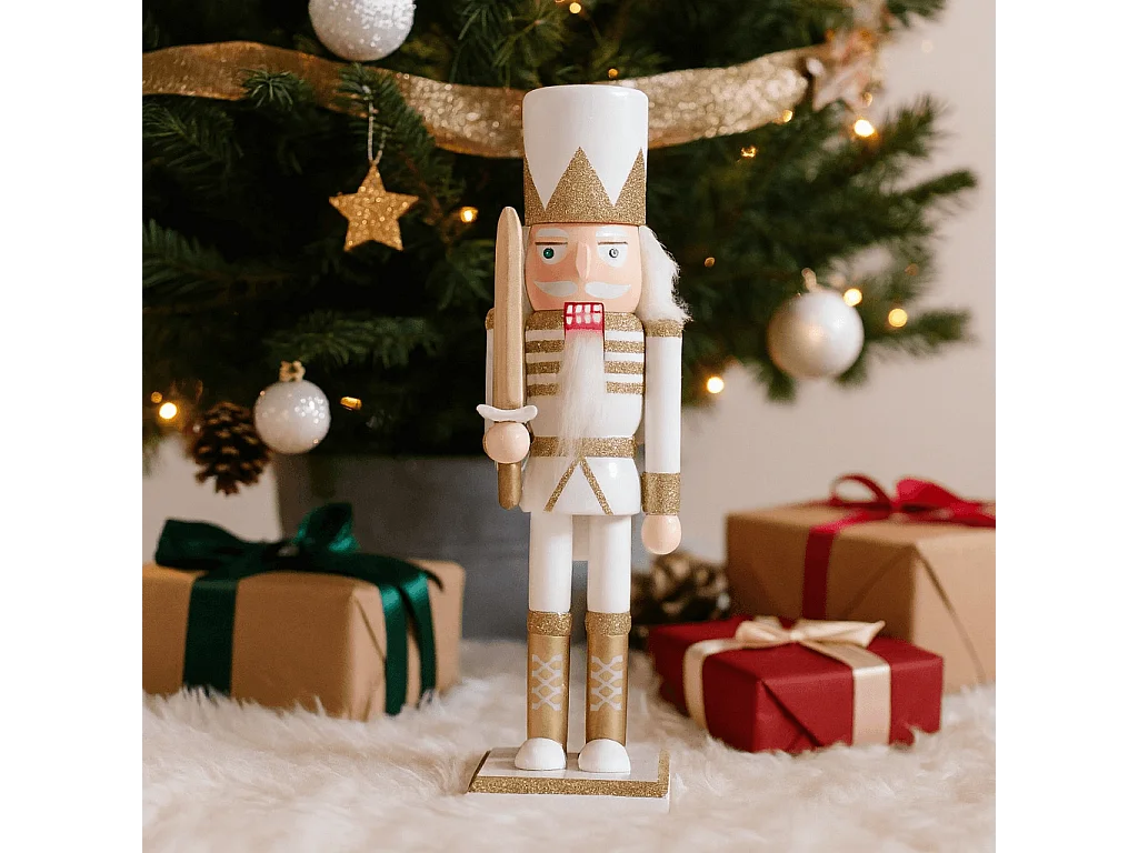 Quebra-nozes de Natal Rebecca Mobili Felicia 25x6,5x7,5 Madeira Branco Dourado Clássico