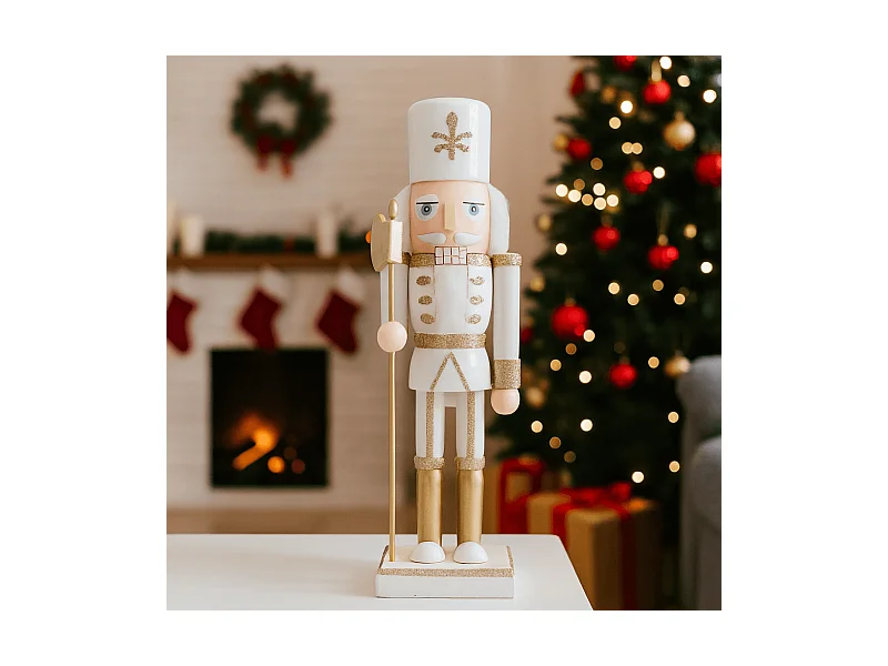 Quebra-nozes de Natal Rebecca Mobili Yulaf 25x6,5x7,5 Madeira Branco Dourado Clássico