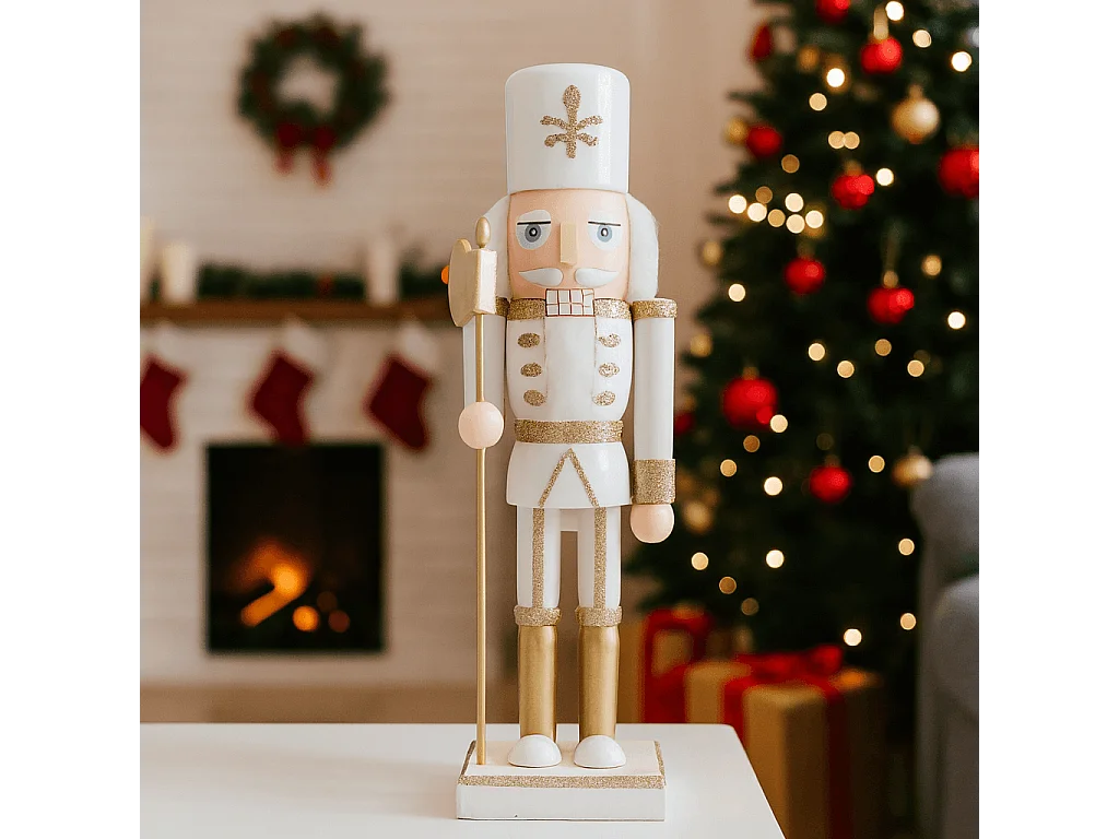 Quebra-nozes de Natal Rebecca Mobili Yulaf 25x6,5x7,5 Madeira Branco Dourado Clássico