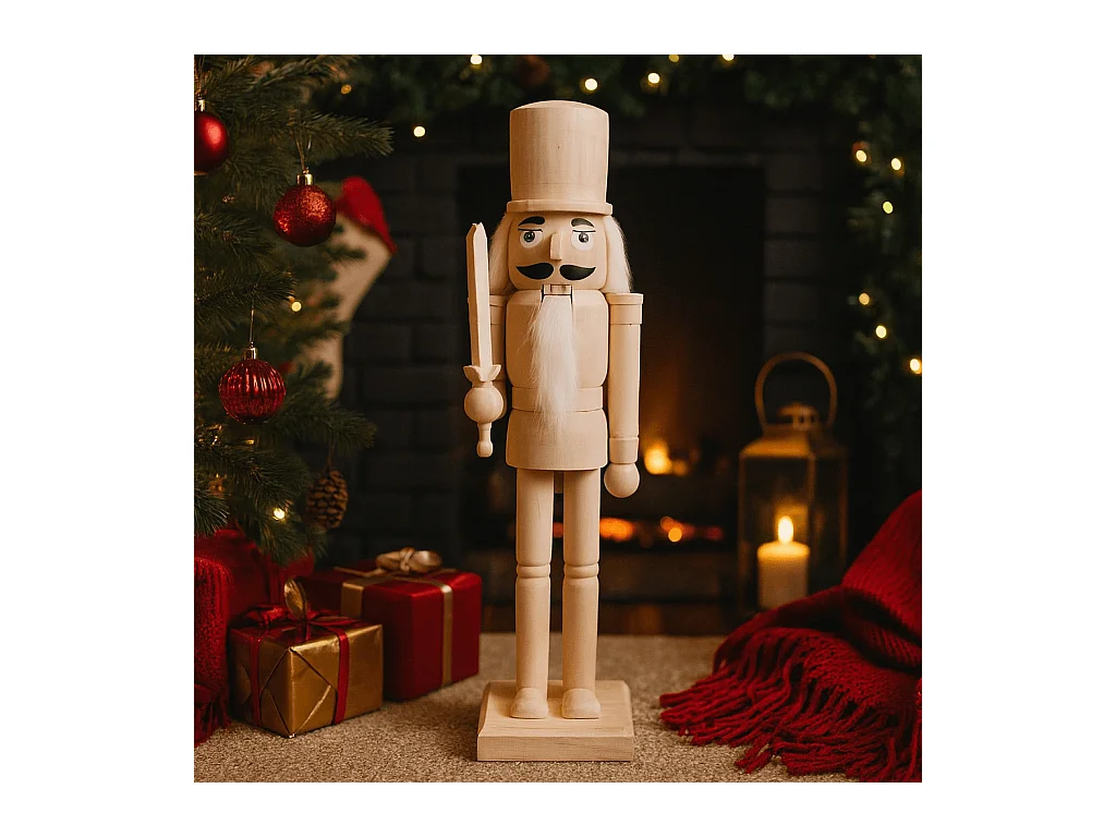 Cascanueces de Navidad Rebecca Mobili Zadie 25x6,5x7,5 Madera Marrón Blanco Clásico