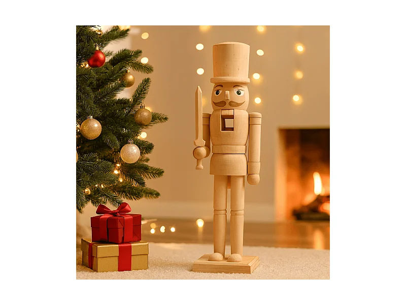 Cascanueces de Navidad Rebecca Mobili Sencha 38x8x10 Madera Marrón Blanco Clásico