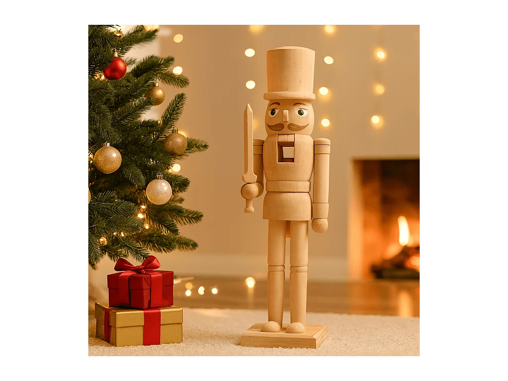 Cascanueces de Navidad Rebecca Mobili Sencha 38x8x10 Madera Marrón Blanco Clásico