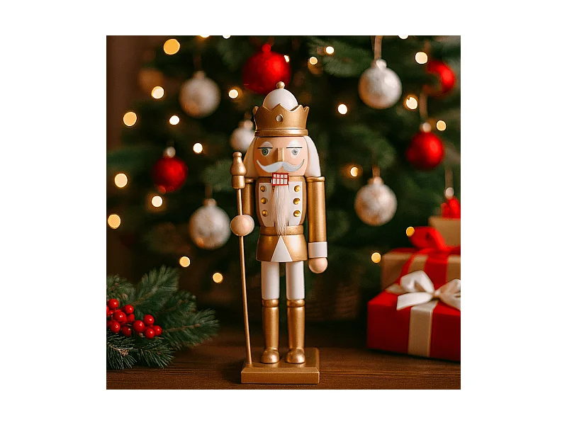 Quebra-nozes de Natal Rebecca Mobili Djede 25x6,5x7,5 Madeira Branco Dourado Clássico