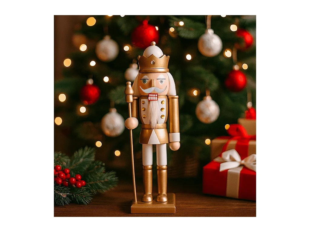 Quebra-nozes de Natal Rebecca Mobili Djede 25x6,5x7,5 Madeira Branco Dourado Clássico