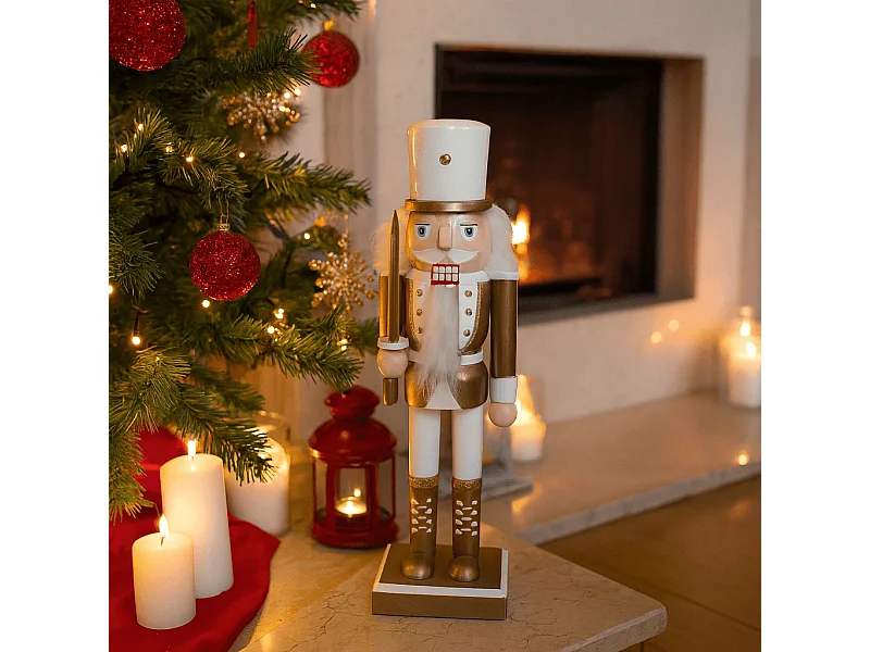 Quebra-nozes de Natal Rebecca Mobili Populus 25x6,5x7,5 Madeira Branco Dourado Clássico