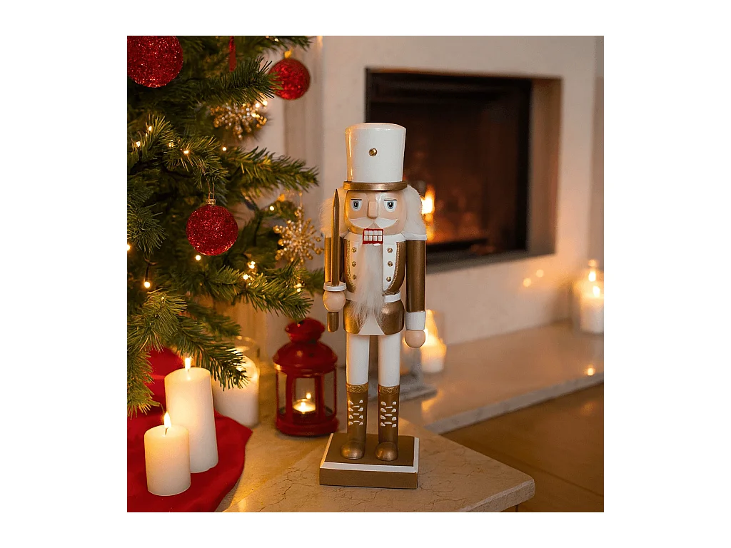 Quebra-nozes de Natal Rebecca Mobili Populus 25x6,5x7,5 Madeira Branco Dourado Clássico