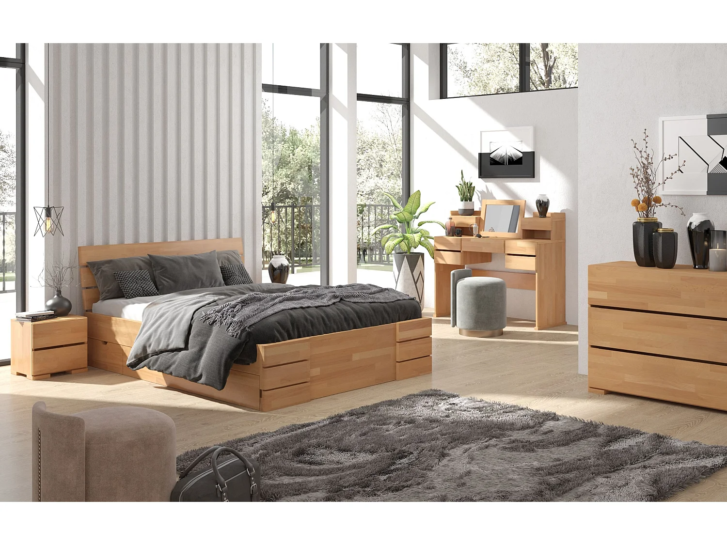 Massivholznachttisch Sandema mit zwei schubladen, buche - lackiert, naturfarben