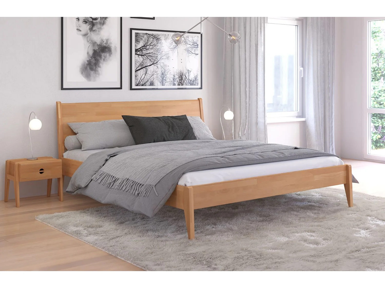 Massivholznachttisch Radom mit schublade, buche - lackiert, naturfarben