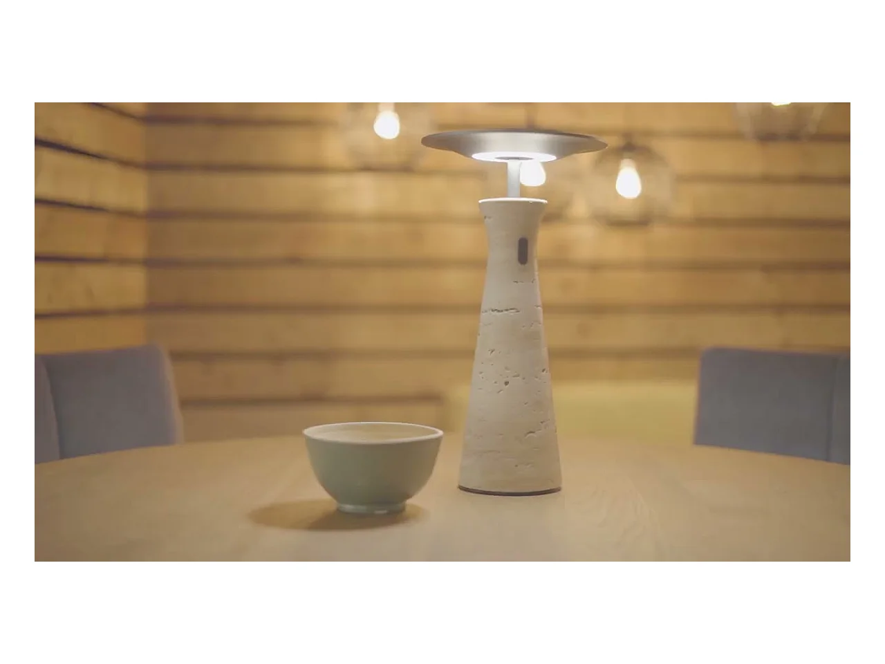 Lampe à poser Pierre de Travertin gris, LED