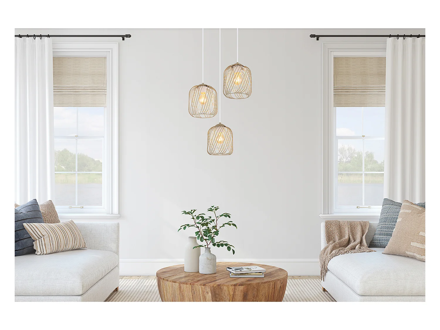 Hängeleuchte Metall sandfarben matt, 3x E27