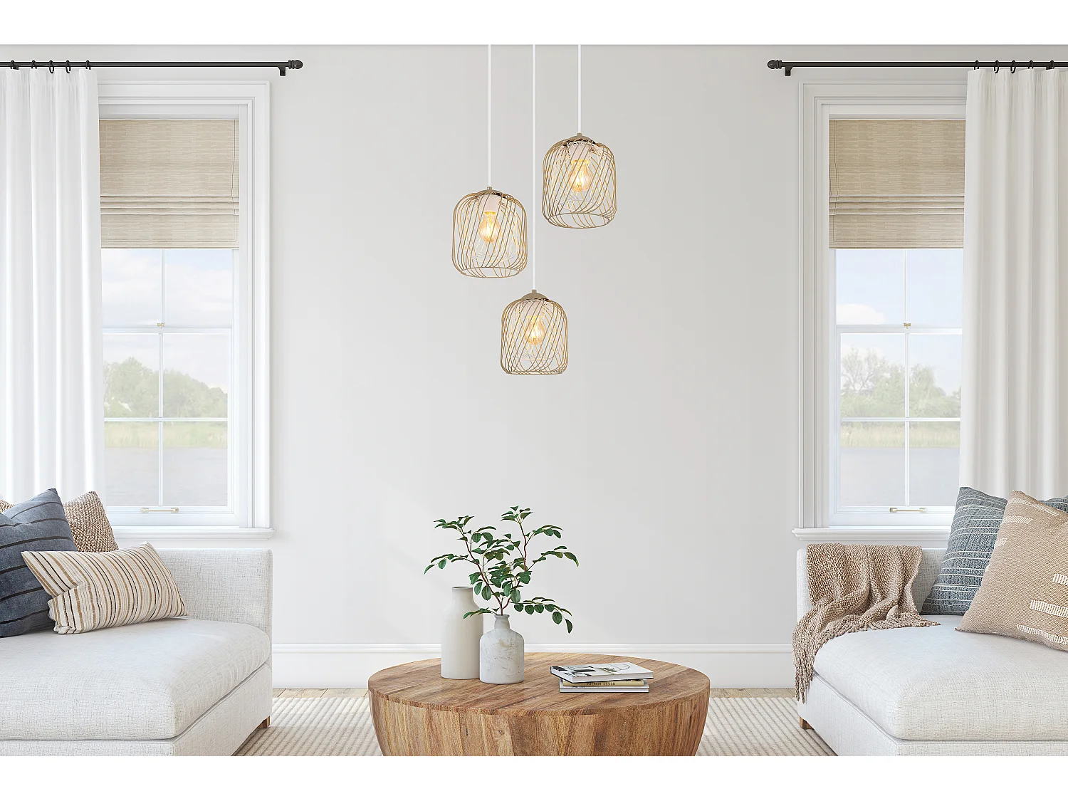 Hängeleuchte Metall sandfarben matt, 3x E27