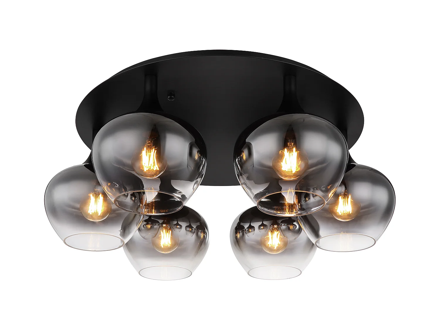 Plafonnier métal noir mat, 6x E27