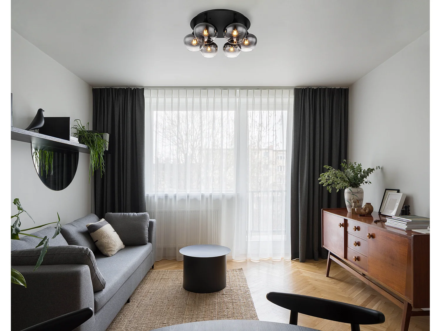 Plafonnier métal noir mat, 6x E27