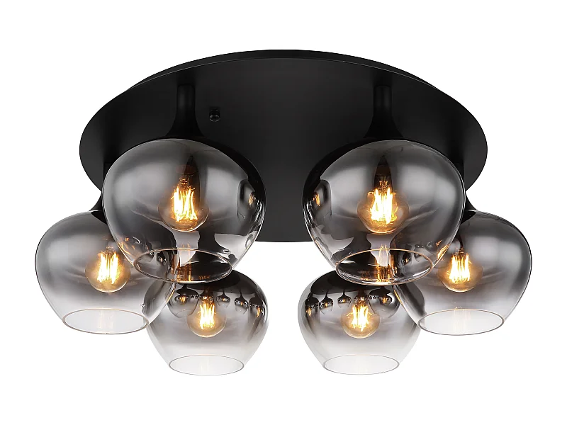 Plafonnier métal noir mat, 6x E27