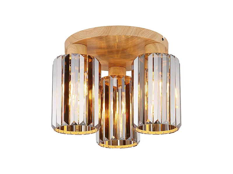 Plafonnier métal décor bois, 3x E27