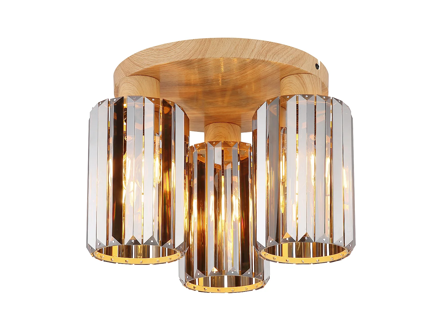 Plafonnier métal décor bois, 3x E27