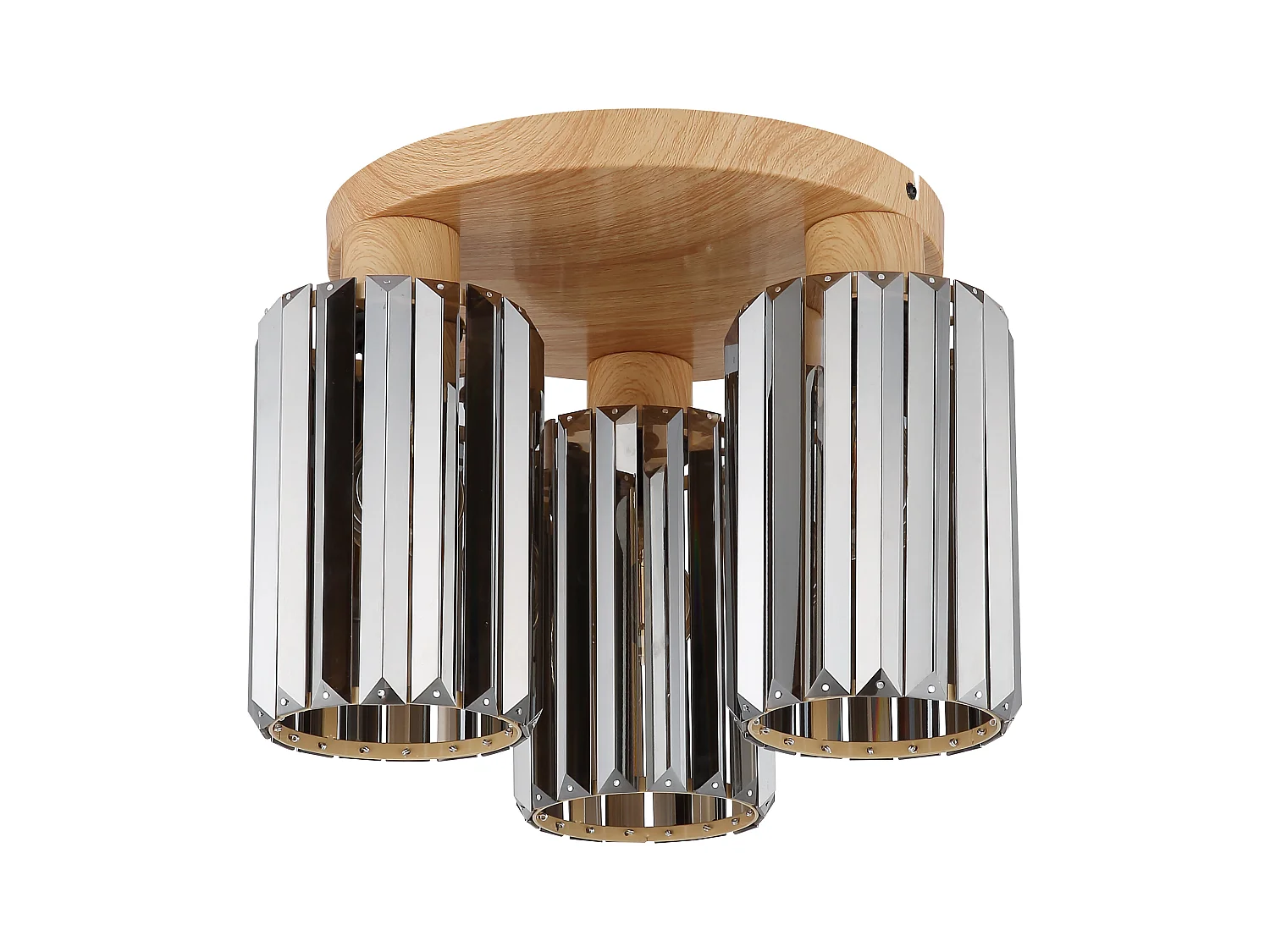 Plafonnier métal décor bois, 3x E27