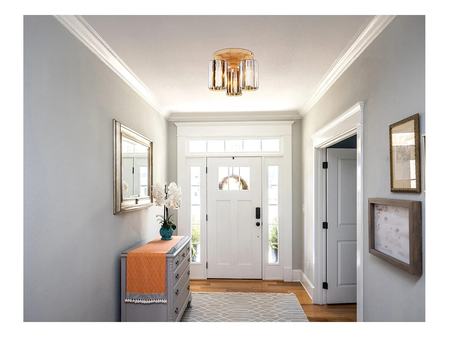 Plafonnier métal décor bois, 3x E27