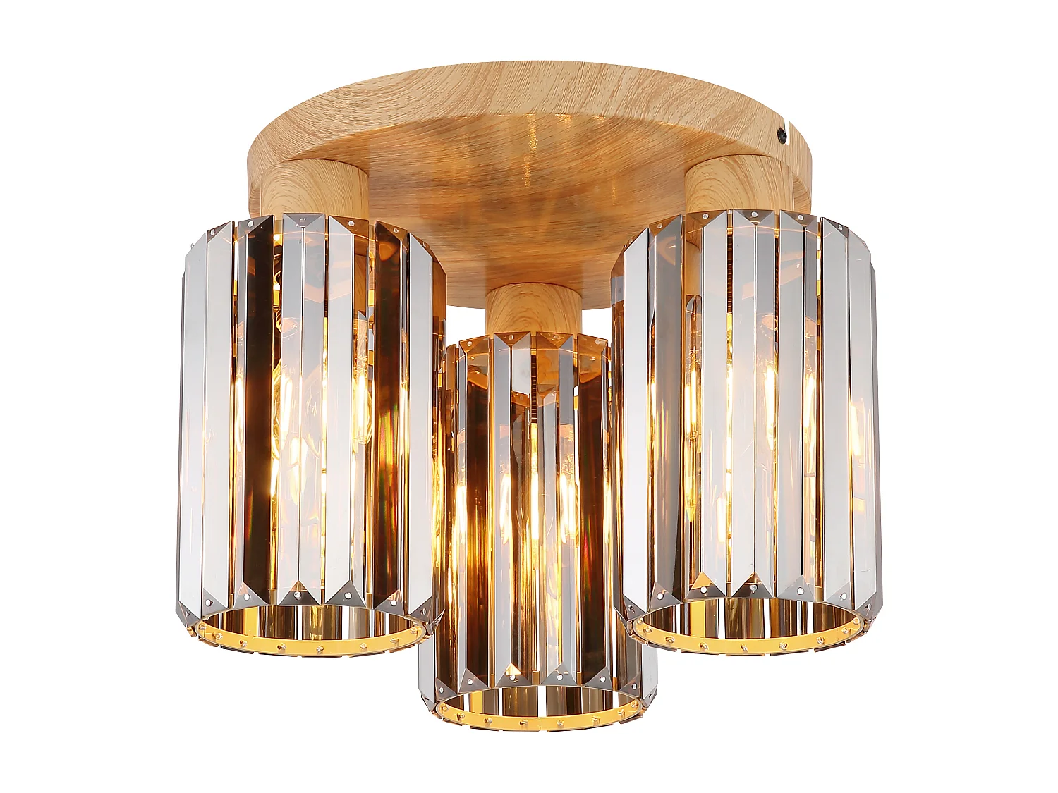 Plafonnier métal décor bois, 3x E27