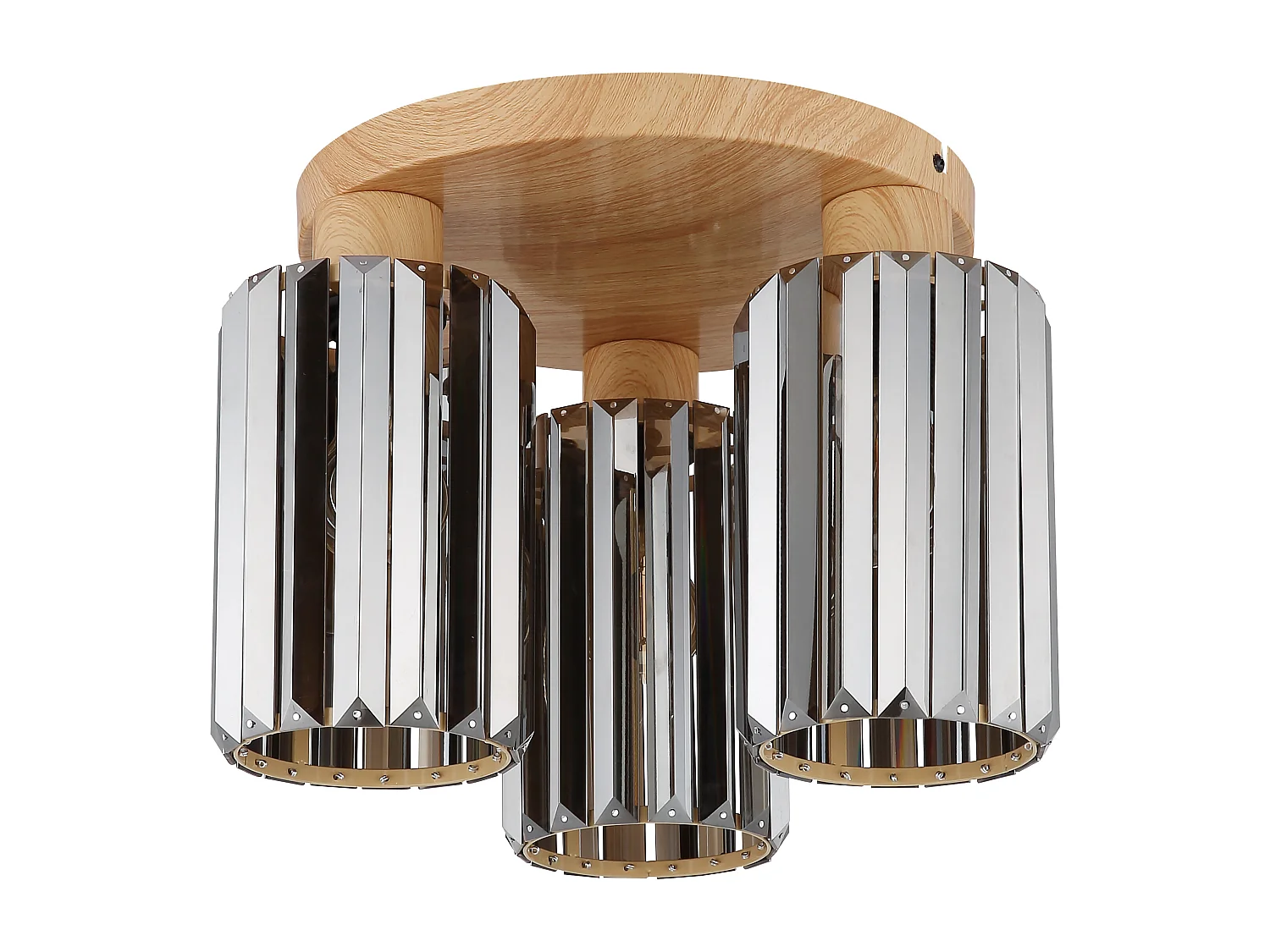 Plafonnier métal décor bois, 3x E27