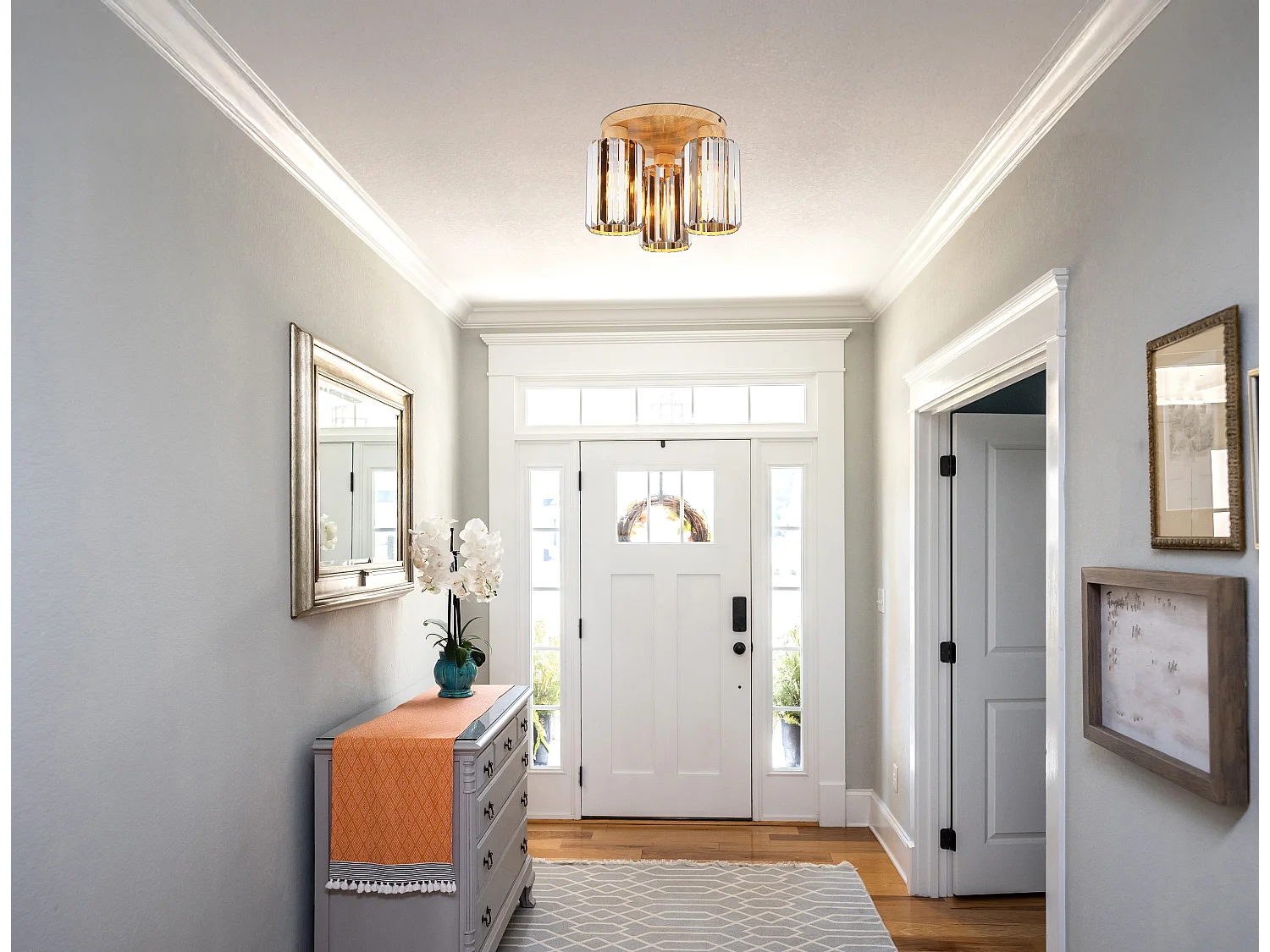 Plafonnier métal décor bois, 3x E27