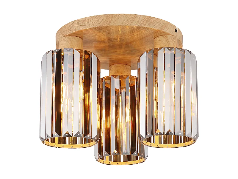 Plafonnier métal décor bois, 3x E27