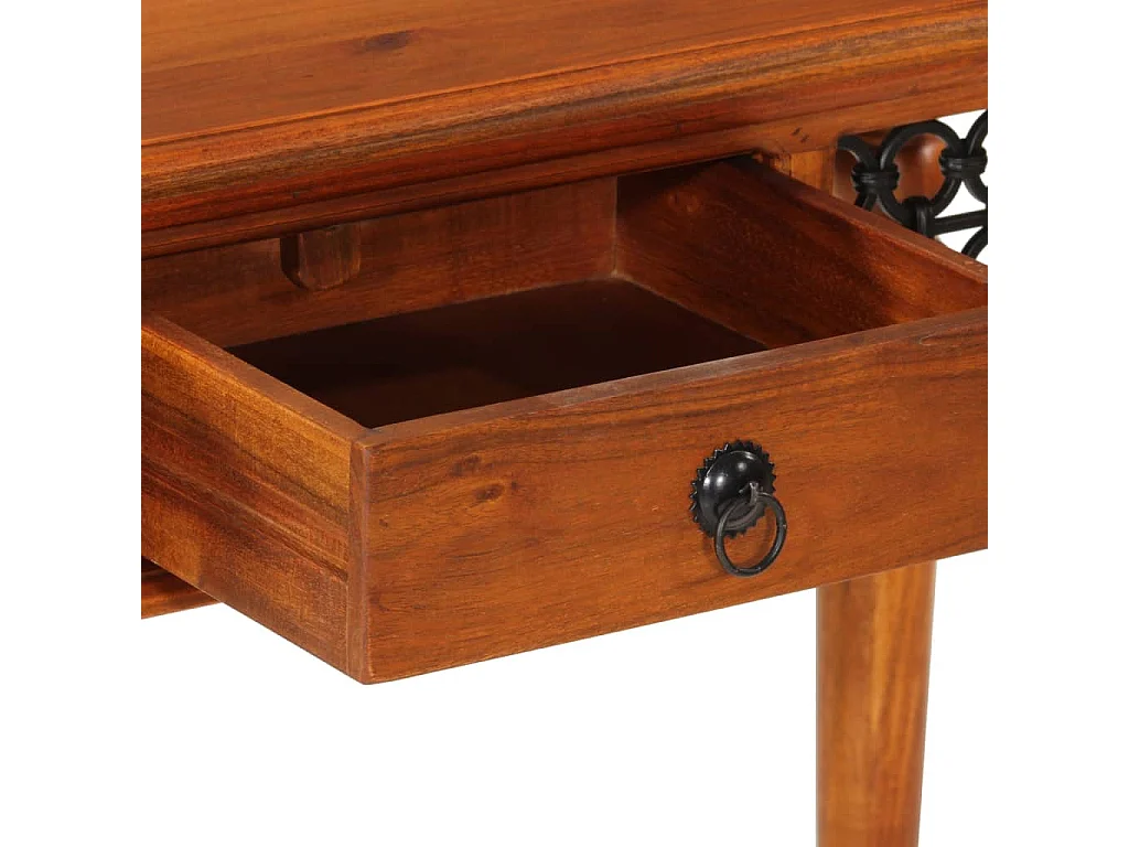 Mesa de trabalho móvel para computador escritório com gaveta 110 x 50 x 76 cm madeira maciça de acácia marrom 02_0023443