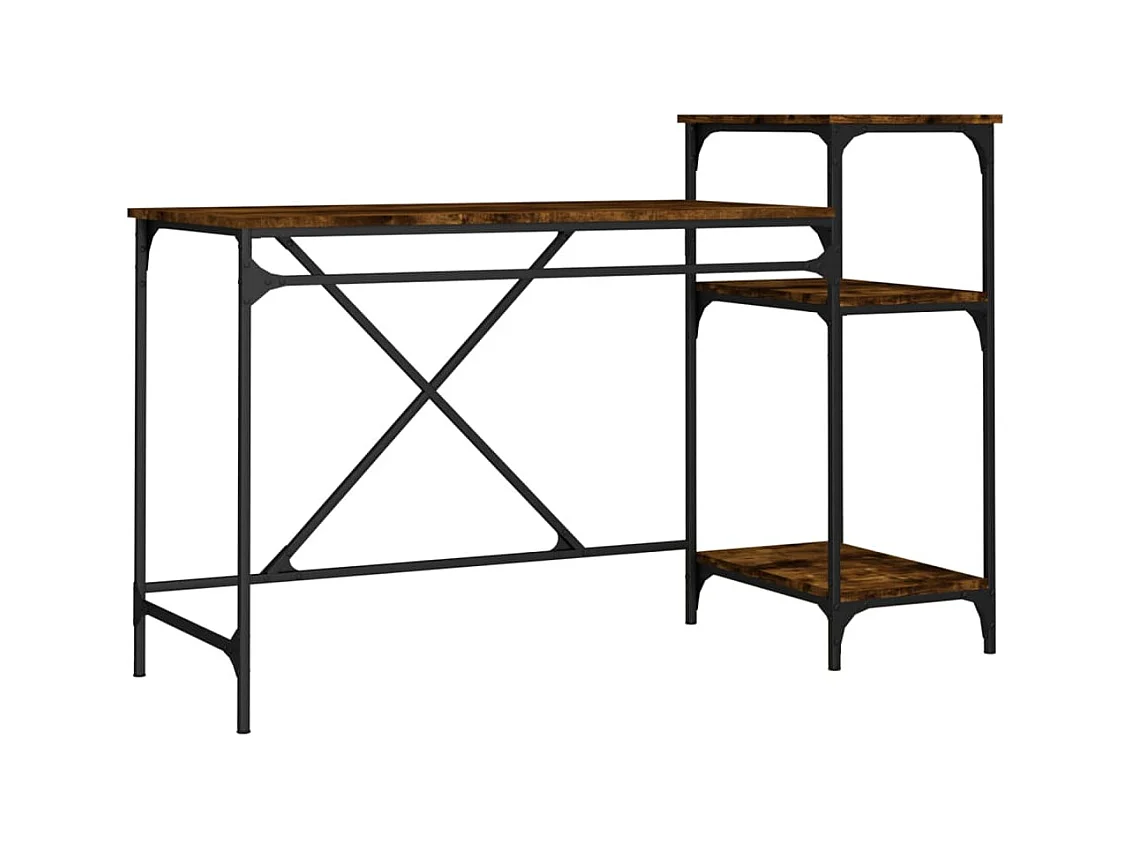 Scrivania tavolo postazione di lavoro mobile per computer studio e scaffali rovere affumicato 135 x 50 x 90 cm legno ingegnerizzato/ferro marrone 02_0023815