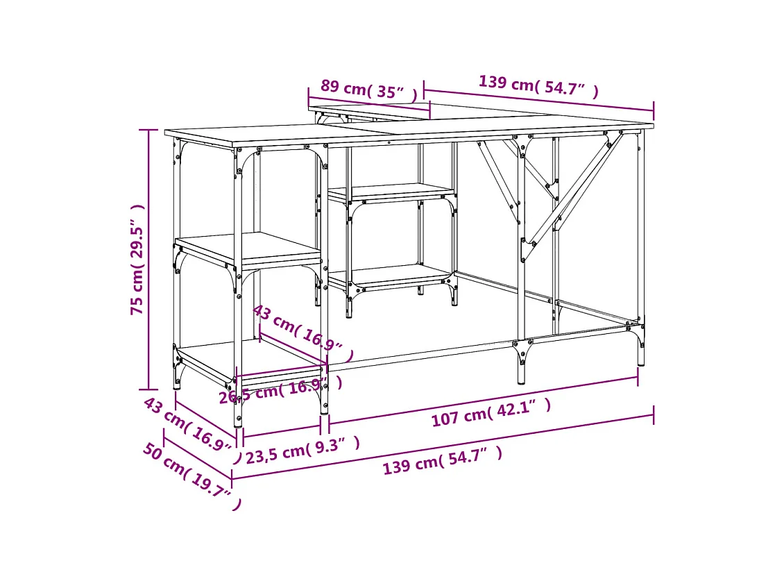 Bureau table poste de bois marron 139 x 139 x 75 cm 02_0023642