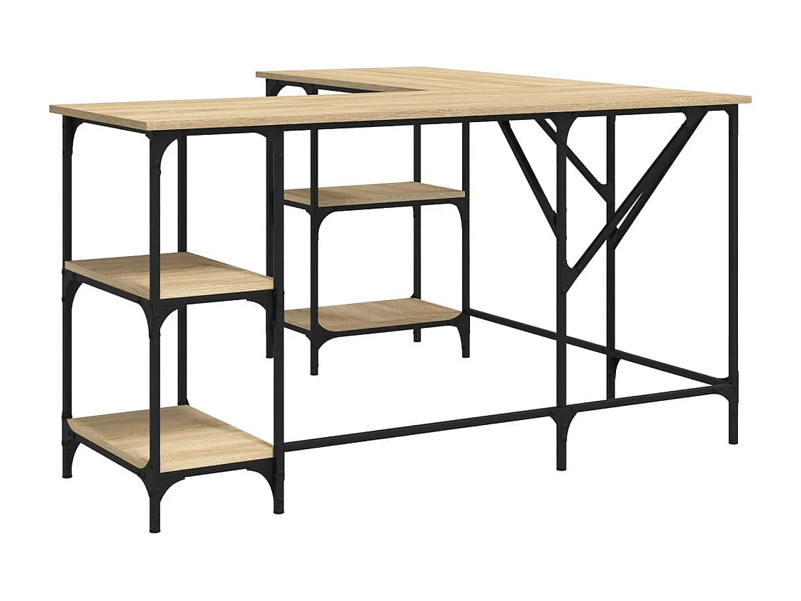 Escritorio mesa estación de trabajo mueble ordenador estudio roble sonoma 139 x 139 x 75 cm madera de ingeniería marrón 02_0023642