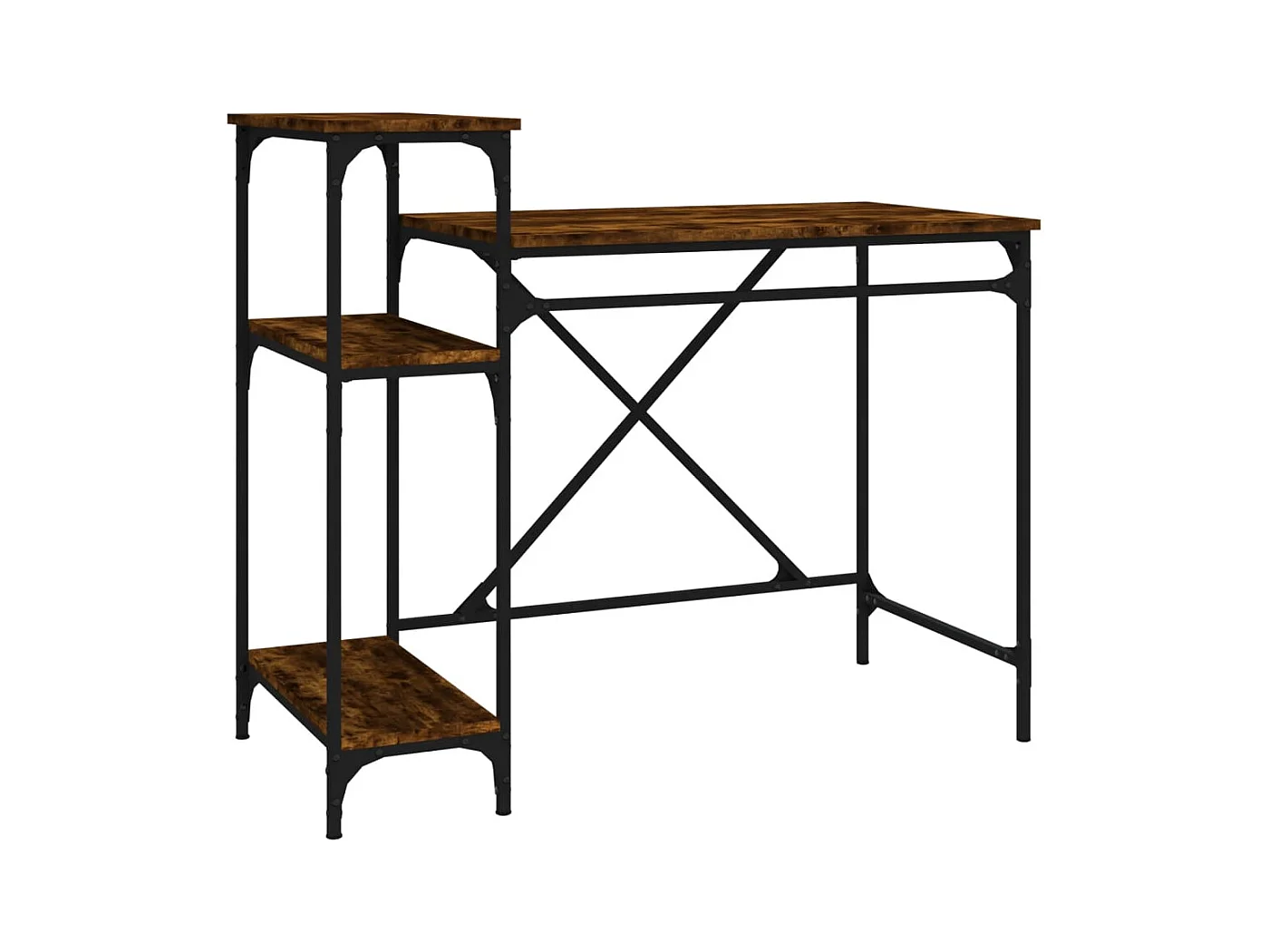 Scrivania tavolo postazione di lavoro mobile per computer studio computer con ripiani rovere 105 x 50 x 90 cm legno ingegnerizzato e ferro marrone 02_0023484
