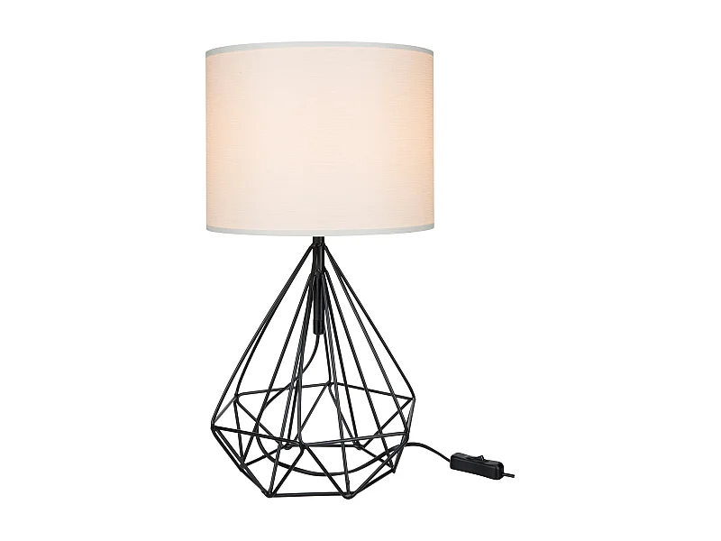 Candeeiro de mesa de metal têxtil em PVC 465 cm E27 preto / branco 03_0007367