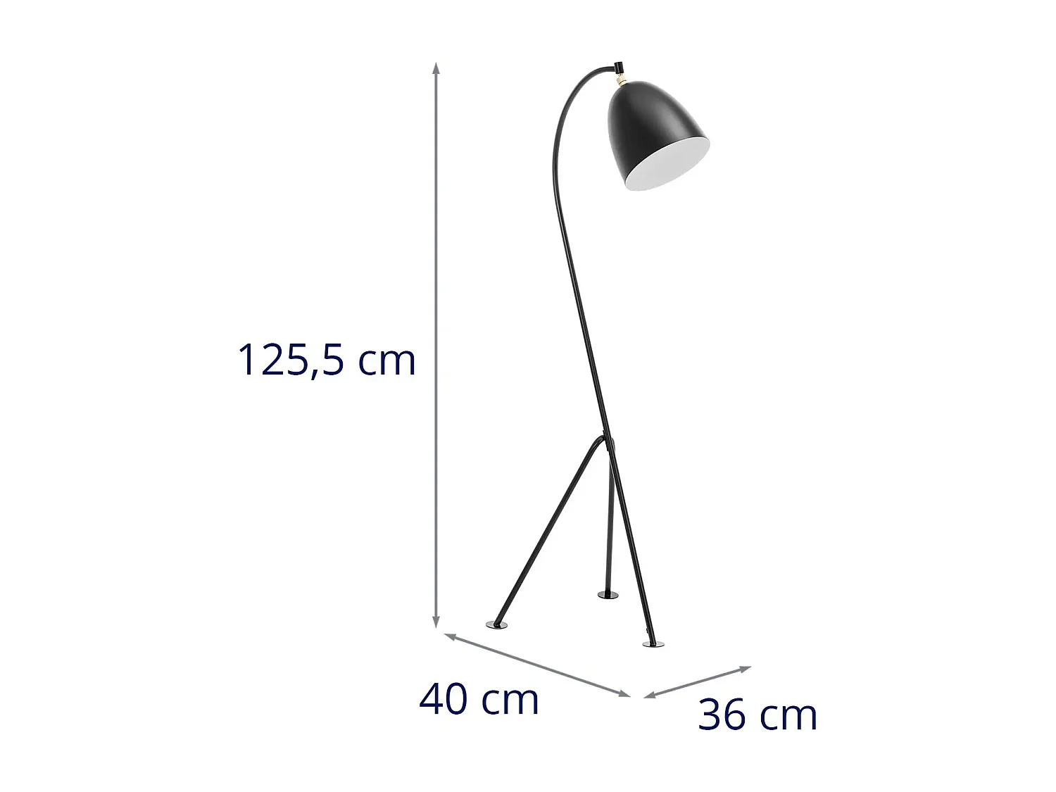 Lampada da terra ad arco con paralume in metallo mobile 40 watt altezza 125 cm ferro verniciato a polvere nero 14_0009213