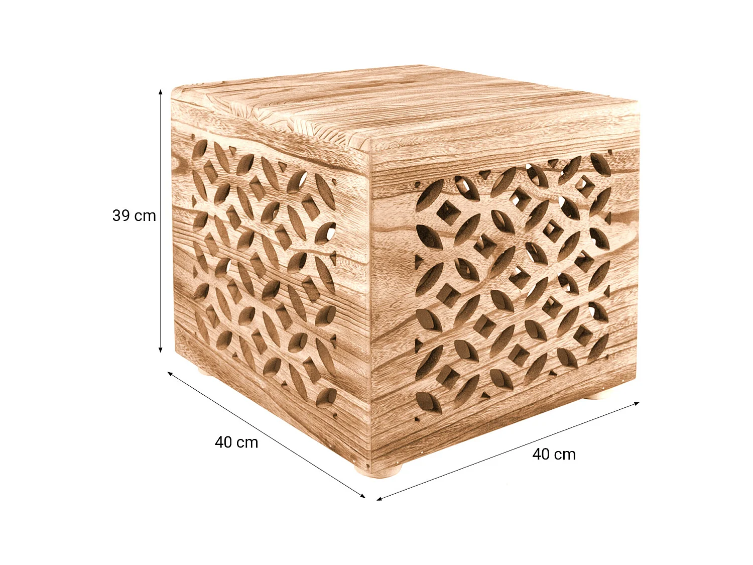 Table d'appoint 39x40x40 cm cube en bois marron chevet lumière
