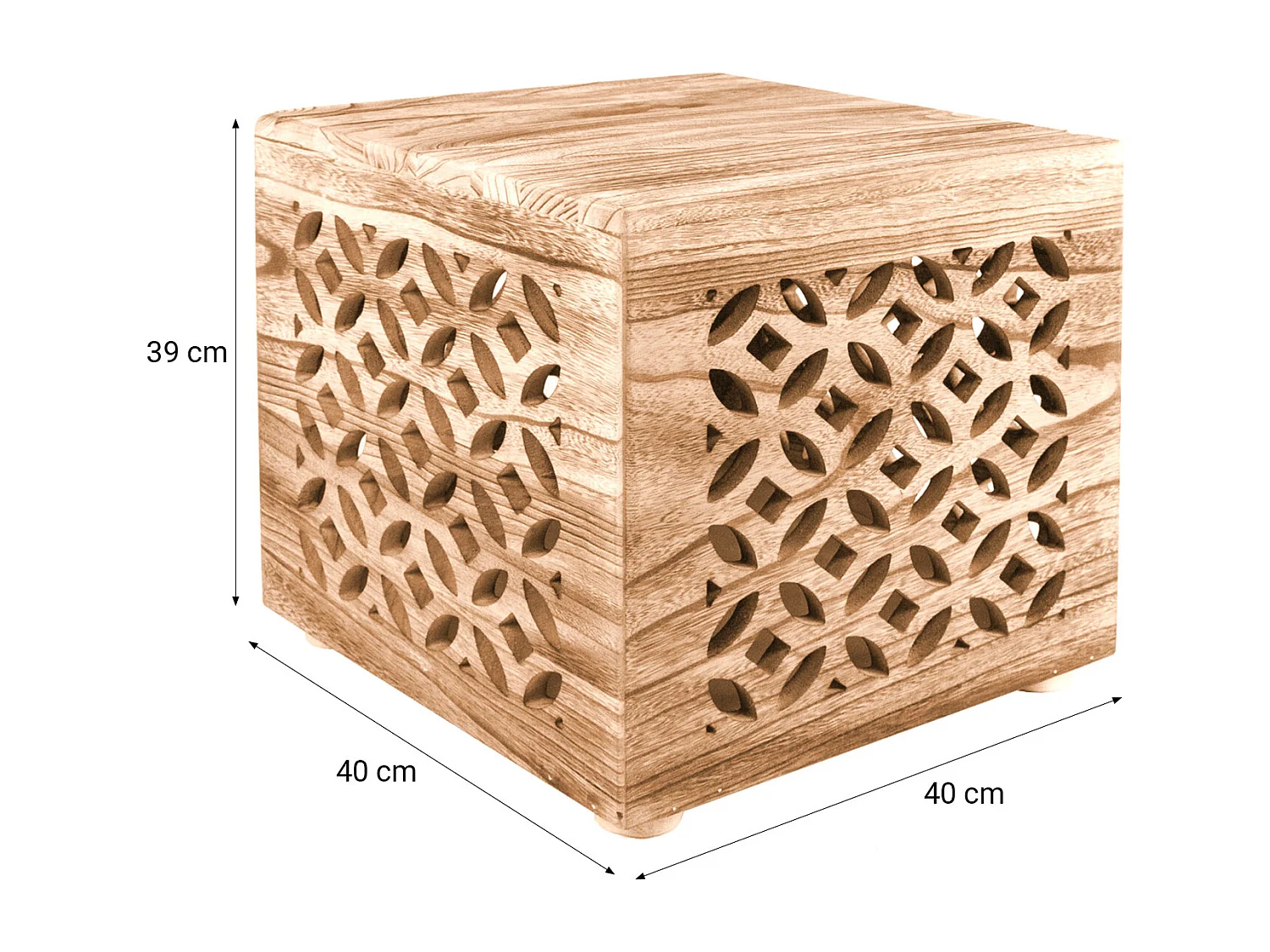 Mesa auxiliar 39x40x40 cm cubo de madera marrón para luz de mesita de noche