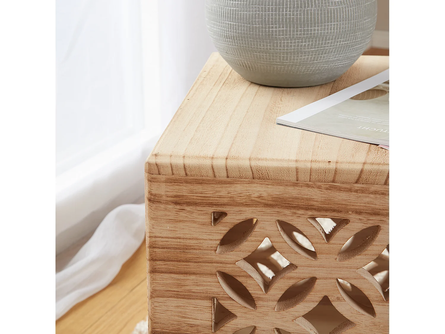 Mesa auxiliar 39x40x40 cm cubo de madera marrón para luz de mesita de noche