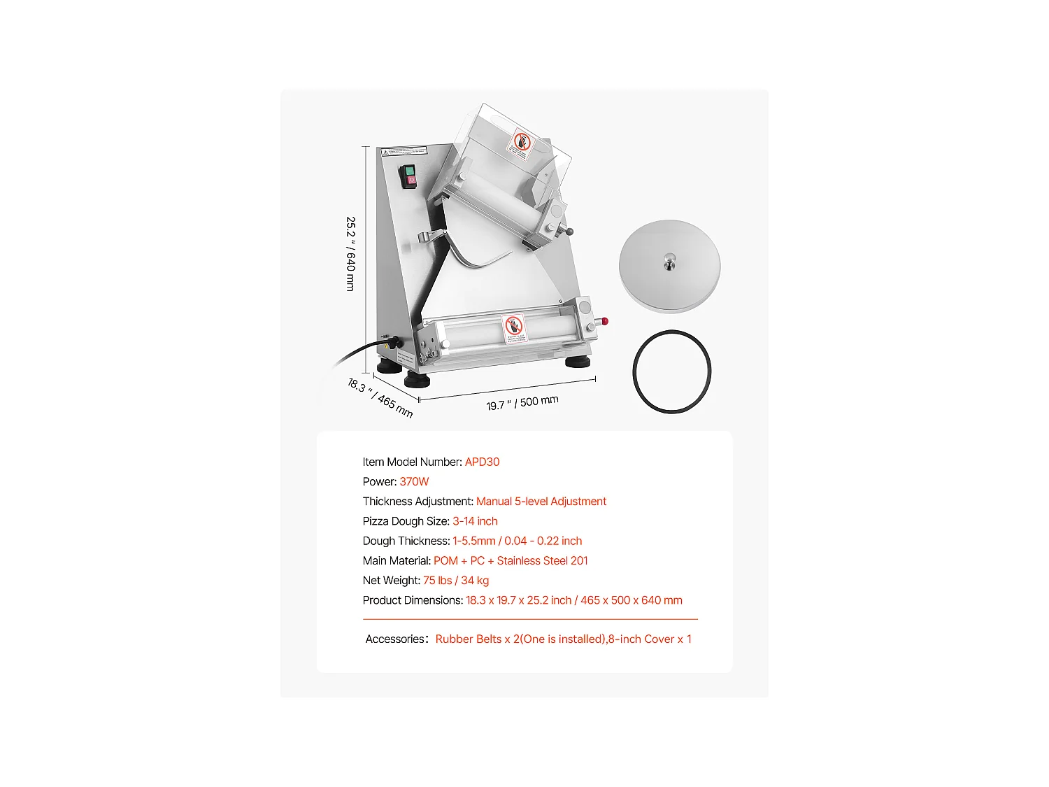 Formarka do Pizzy SucceBuy, 7,6 do 35,5 cm, Elektryczna Komercyjna Prasa do Ciasta 370 W, 260 Arkuszy na Godzinę, Automatyczna Walcarka do Ciasta na Pizzę