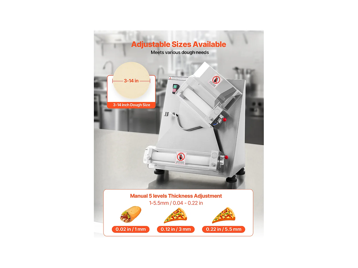 Formarka do Pizzy SucceBuy, 7,6 do 35,5 cm, Elektryczna Komercyjna Prasa do Ciasta 370 W, 260 Arkuszy na Godzinę, Automatyczna Walcarka do Ciasta na Pizzę