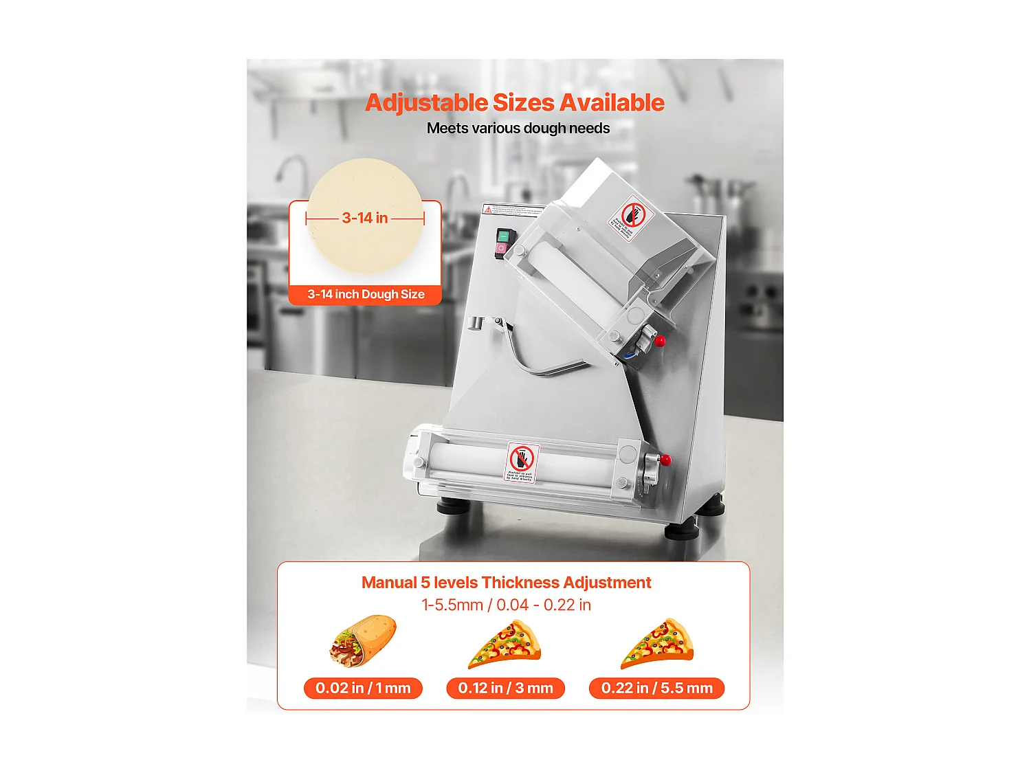 Formarka do Pizzy SucceBuy, 7,6 do 35,5 cm, Elektryczna Komercyjna Prasa do Ciasta 370 W, 260 Arkuszy na Godzinę, Automatyczna Walcarka do Ciasta na Pizzę