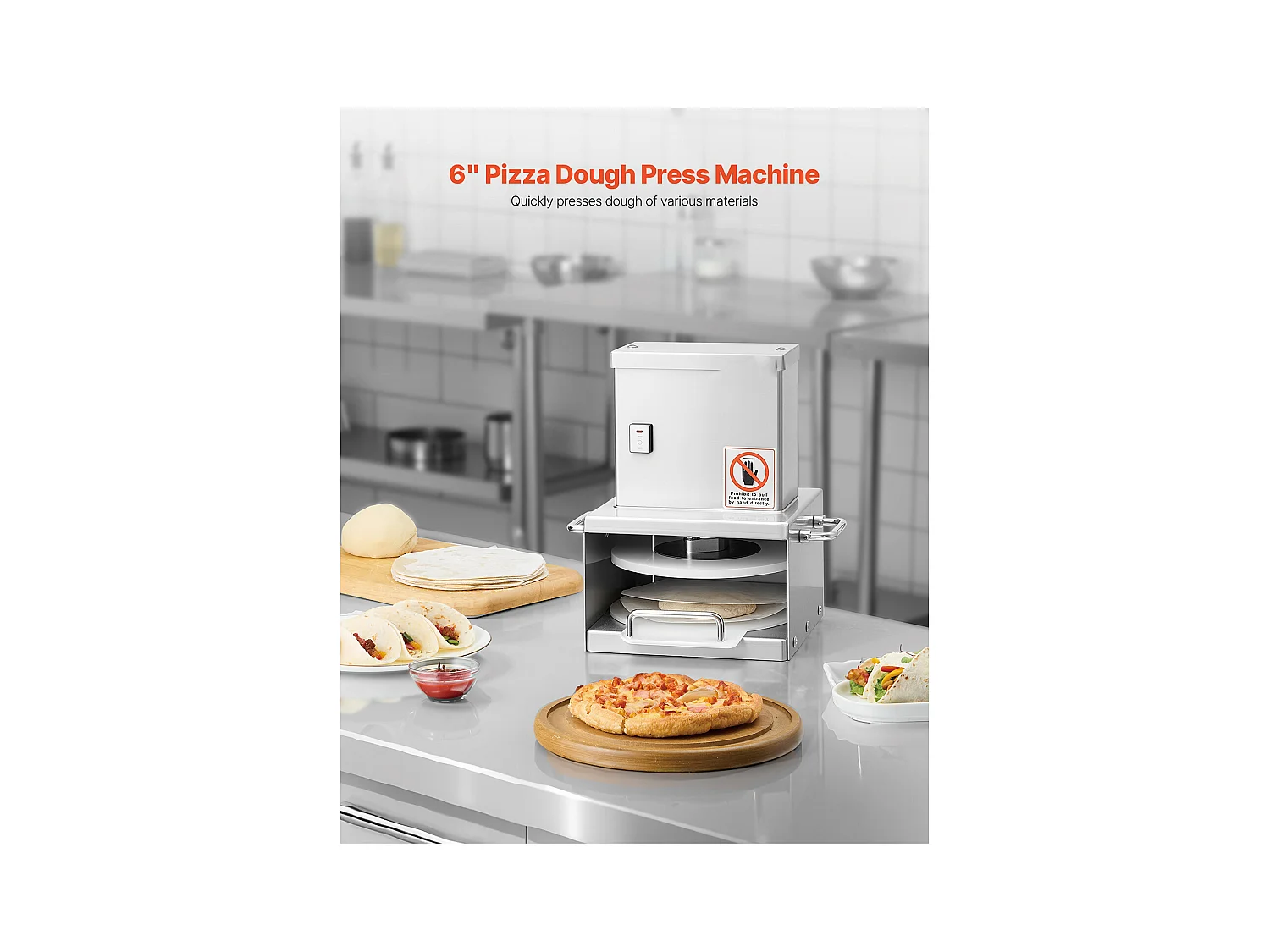 Presse à Pâtes SucceBuy Électrique, Plaque 15 cm, Presse à Pizza en Acier Inoxydable, Formeuse à Pizza Commerciale à Épaisseur Réglable, pour Cafés